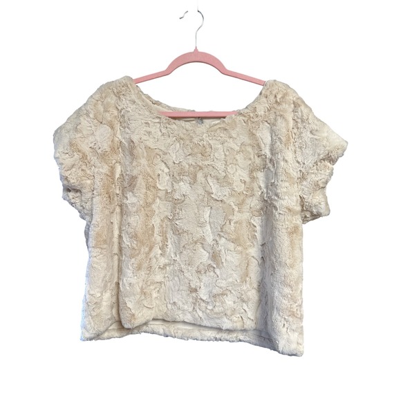 Maeve Anthropologie Cream Faux Fur Textured Short Sleeve Top Size Large - Picture 5 of 7